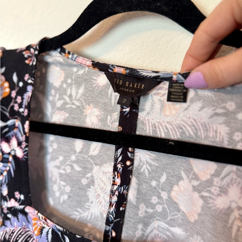 Ted Baker Dracena Square Neck Black Floral Printed Mini Dress- Size 2 (US 6) - Picture 6 of 10